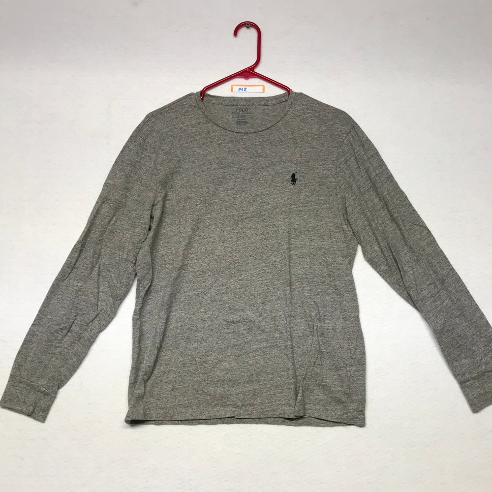 Polo Ralph Lauren Mens Custom Fit Long Sleeve T-Shirt Heather Grey Size M Logo